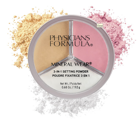 Physicians Formula Mineral Powder Wear 3-in-1 Setting Powder Face Makeup, Reduce Shine, Brighten, Baked | Dermatologist Tested, Clinicially Tested